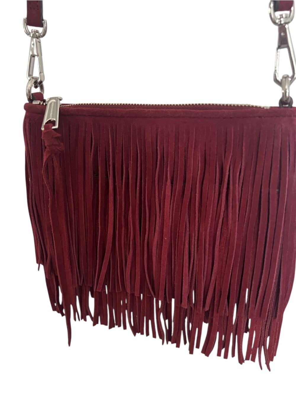 NWOT REBECCA MINKOFF Finn Suede Fringe Burgundy Western Boho Crossbody Bag - Picture 3 of 14